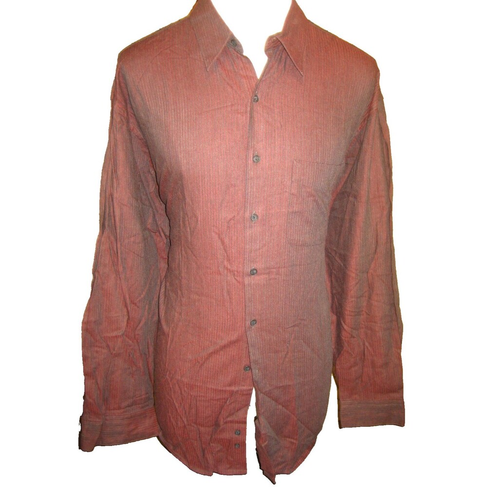 Mens Perry Ellis Purple Stripe Cotton Blend Casual Shirt sz XL